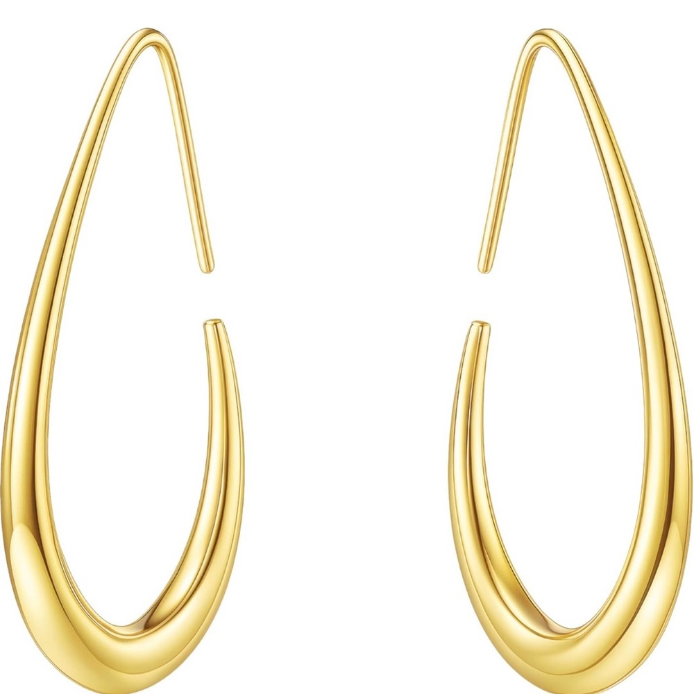 18K Gold Plated Hoop Earrings for Women – Large Teardrop Statement Jewelry
